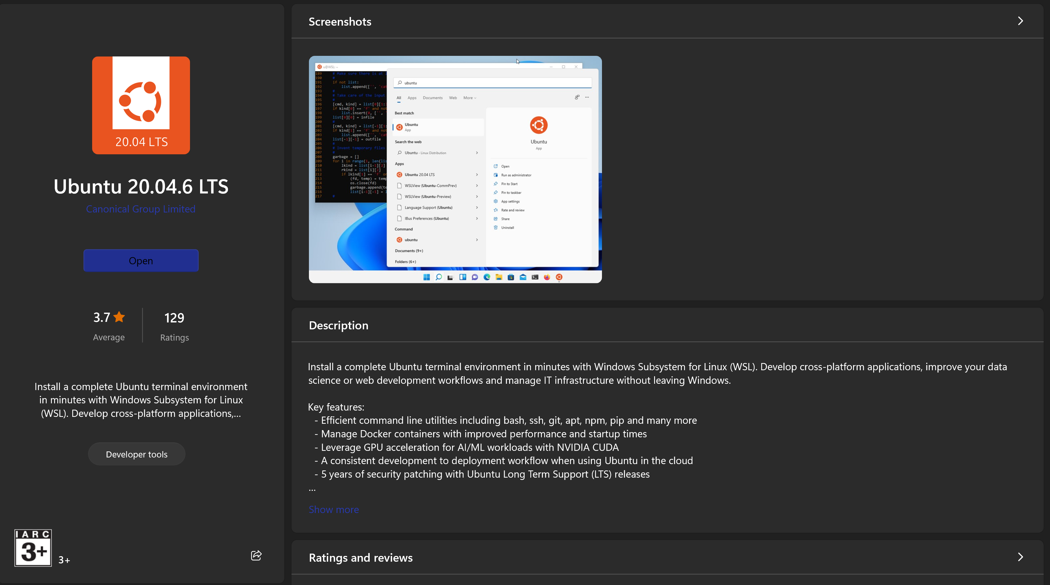 Ubuntu microsoft store